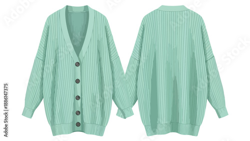Soft mint green ribbed knit cardigan, featuring a V-neck and stylish button closure This relaxed fit, versatile layering piece is perfect for modern