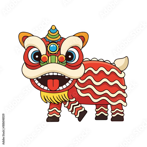 Cute cartoon Chinese Lion Dance isolated vector illustration