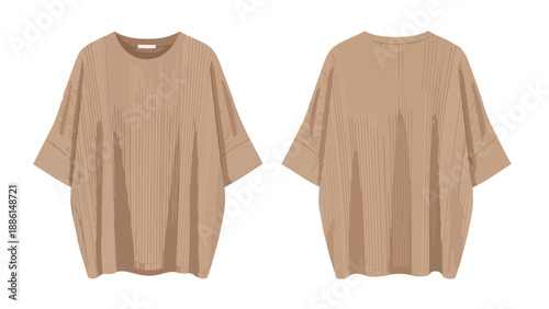 A comfortable and stylish representation of a versatile loose-fitting beige short-sleeve top perfect for everyday wear and casual outfits front and