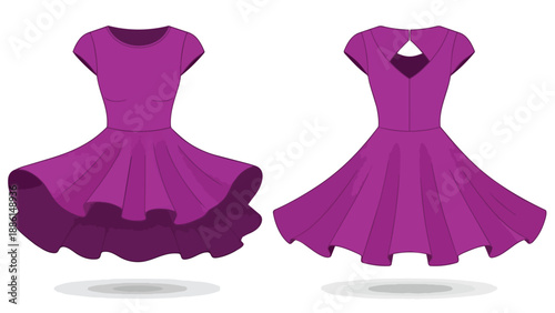 Elegant violet flare dress with keyhole back, modern women's fashion illustration vector design