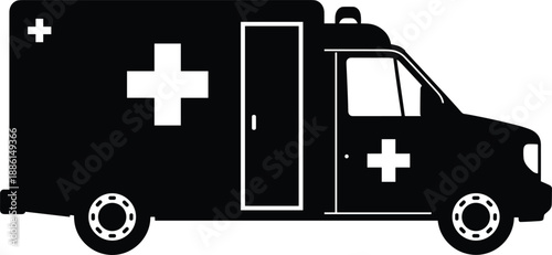 Ambulance emergency vehicle icon silhouette representing medical transport healthcare rescue service and first aid response design projects