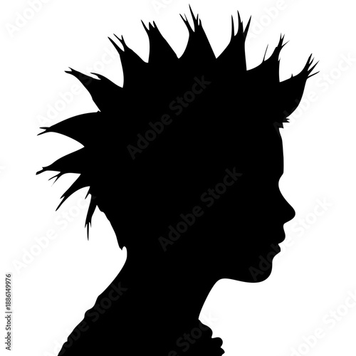 Simple black silhouette of a man head in profile, spiky hair style