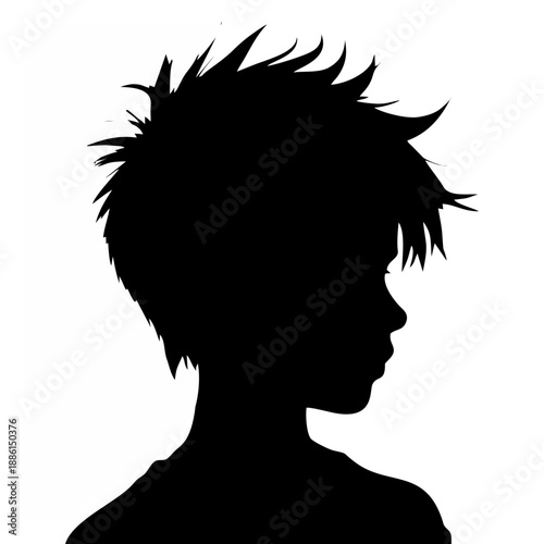 Simple black silhouette of a man head in profile, spiky hair style