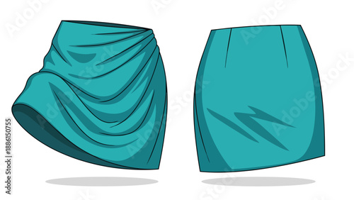 Vibrant teal skirt designs showcasing elegant draping next to a sleek straight silhouette a versatile fashion vector illustration