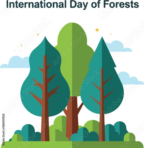 Celebrating International Day of Forests with vibrant trees and lush greenery in a serene landscape illustration