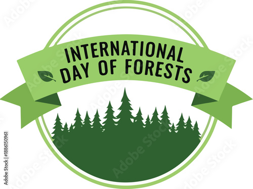 Celebration of International Day of Forests with trees and leaves in a circular frame