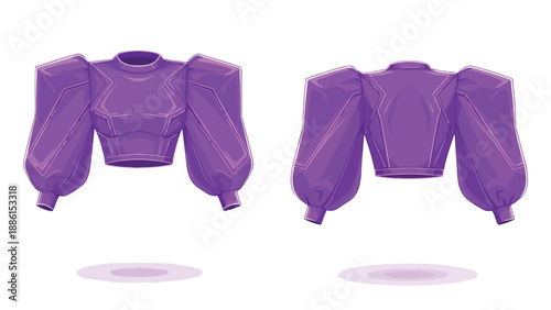 Fashionable Purple Crop Top with Distinctive Puffed Sleeves and Stylish Stitching Design