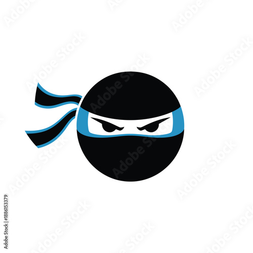 Quadro su tela Stylized ninja face a black circle with blue eyes and headband