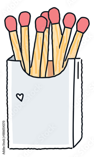 Hand drawn line art matchbox set featuring matches and a heart for daily essentials