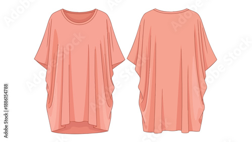 Relaxed peach dolman sleeve tunic flat sketch with front and back views