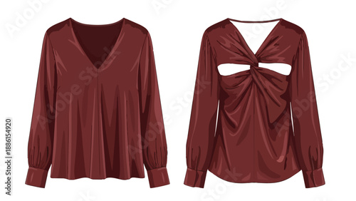 Elegant burgundy blouses showcasing two distinct styles, offering versatility and contemporary fashion appeal