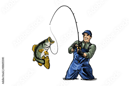 illustration of a fisherman catching fish