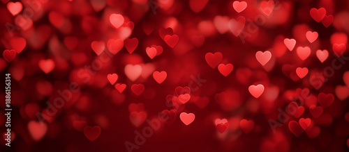 valentine's day background with red hearts bokeh, red background, 
