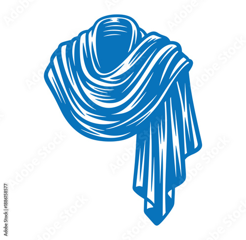 Blue scarf wrapped around neck in a stylish way  fashion accessory