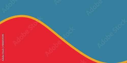 Smooth Blue Red Flow Background. Peaceful flow illustration vector background with blue sky and red ground separated by a gold border line.