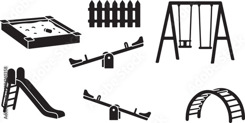 Black and white playground equipment illustrations for kids