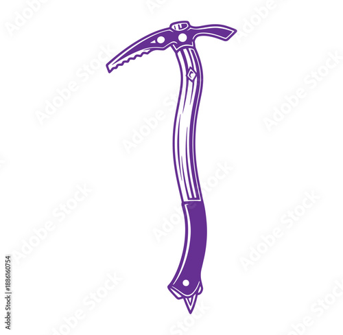 Purple ice axe climbing tool for mountaineering and glacier travel equipment