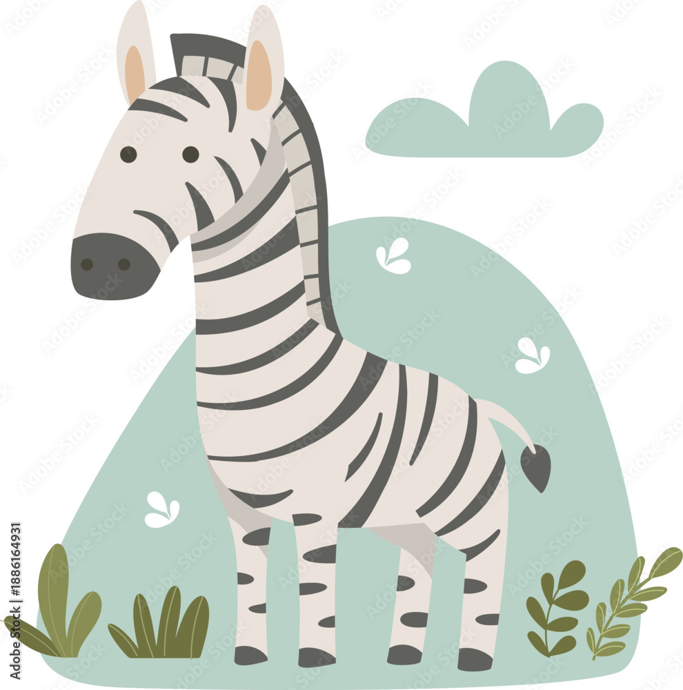 Fototapeta premium Zebra Vector Jungle Safari Animal Illustration Set for Children Book or Kids Print