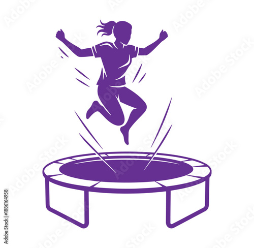 woman jumping on trampoline in purple silhouette against white background