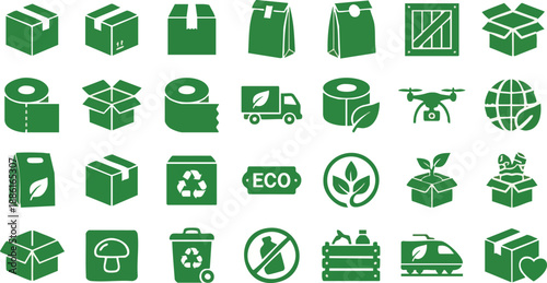 Collection of Green Eco Friendly Icons.