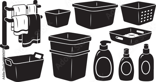 Bathroom Essentials and Storage Containers Vector Illustration Set