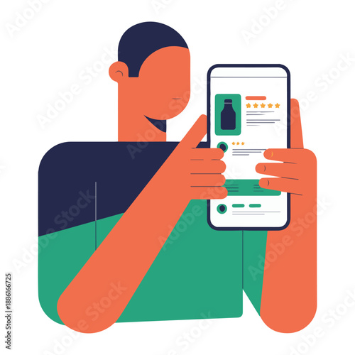 Person holding smartphone displaying product page with reviews mobile