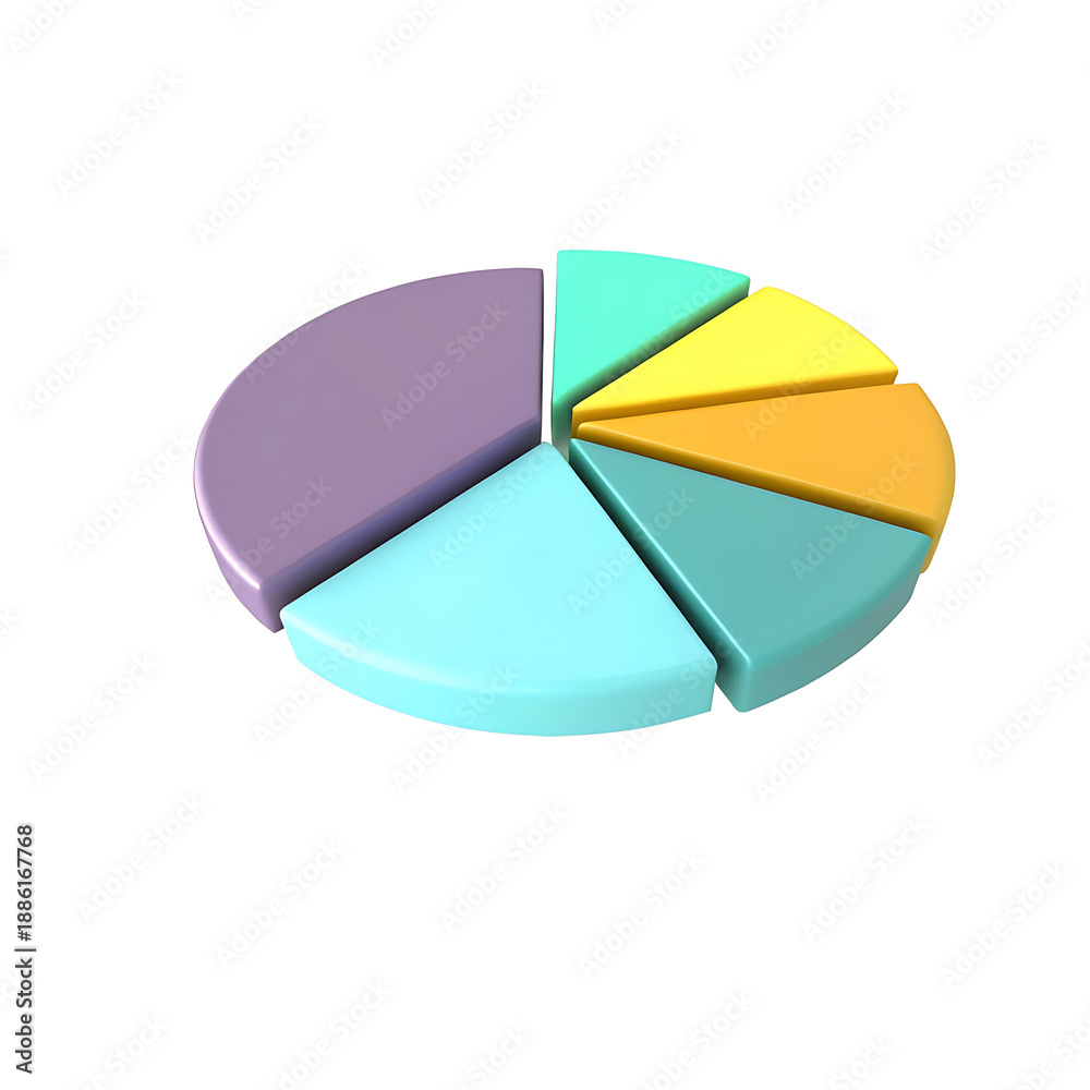 Obraz premium A 3D pie chart icon with colorful sections isolated on a white background for business presentations