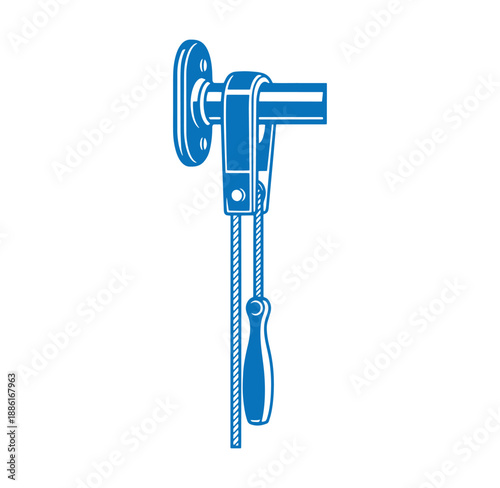 blue metal winch with rope and handle for lifting heavy loads easily and efficiently