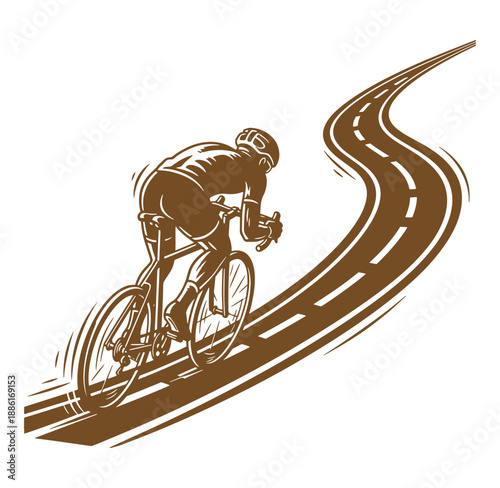 cyclist riding bicycle on curved road track illustration