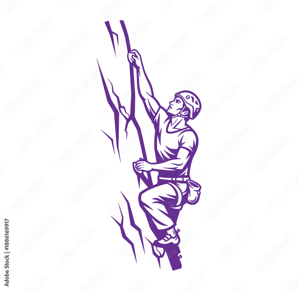 Fototapeta premium man climbing a tree with a rope and harness on a white background