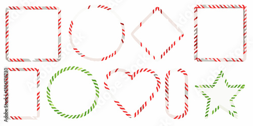 Candy cane shapes squares circles diamonds hearts and stars on wood