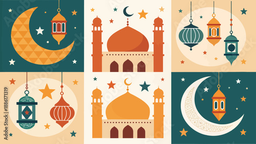 Vibrant Islamic architecture and lanterns for Ramadan celebration