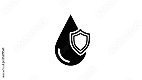 Black oil drop with shield logo.