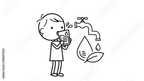 Man drinking from a tap water.