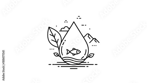 Water Drop with Fish and Leaf.