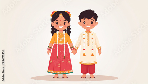 Baba Marta Day Children Illustration Vector Kids Wearing Martenitsa Bracelets