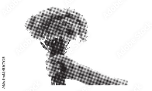 halftone Hand holding a bunch of flowers