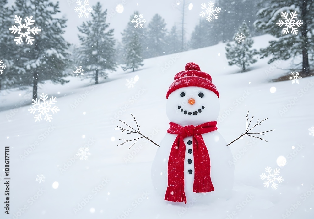 Obraz premium Snowman in a Winter Wonderland - A Festive Holiday Scene.