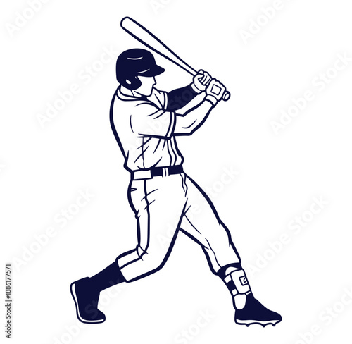 Baseball player swinging bat ready to hit the ball isolated vector illustration