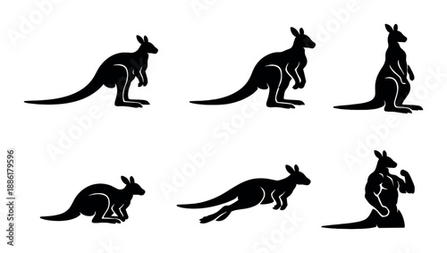 Silhouette of kangaroo in various poses