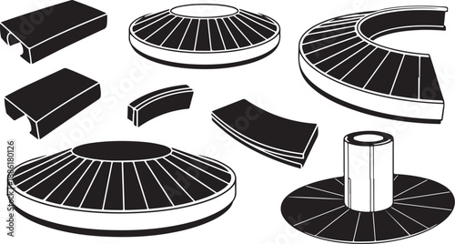 Black and white illustration of various conveyor belt components