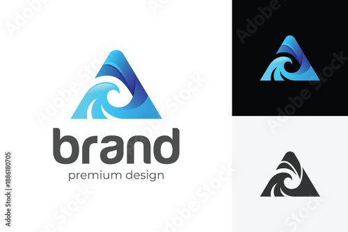 Triangle Wave Gradient Logo Icon Design. Abstract A letter with Water Ocean Concept Symbol for Tech Startup, Surf App, Creative Business, and Modern Brand Logo