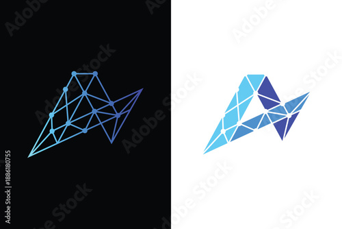 Letter A Network Poly Logo Icon Design. Abstract Tech Connection Concept Symbol for Data Science, Blockchain System, AI Startup, and Digital Software Identity Logo