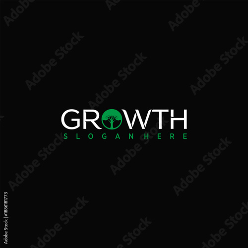 Growth Tree Circle Wordmark Nature Success Green Vector Logo Design.