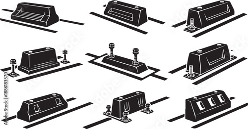 Various Train Track Switches and Railroad Diverters Illustrated
