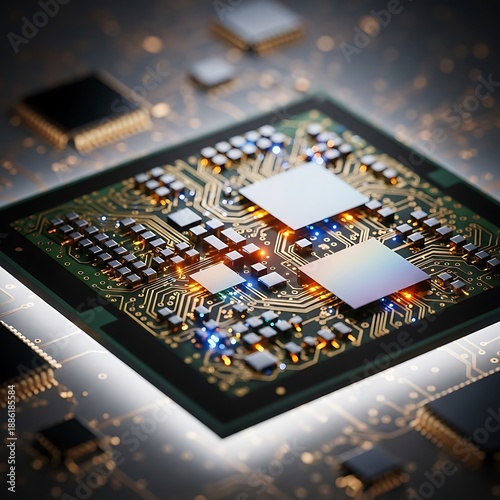 Close-up of a Modern Computer Processor with Intricate Circuitry.