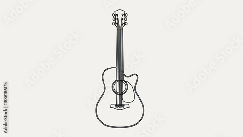 Acoustic guitar line art drawing, minimalist musical instrument illustration