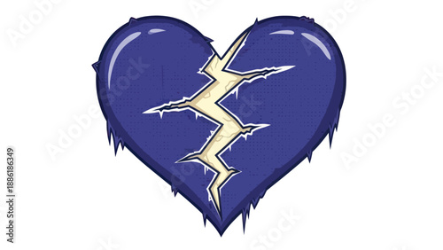 Broken Blue Heart Symbol with Jagged Crack and Icy Edges