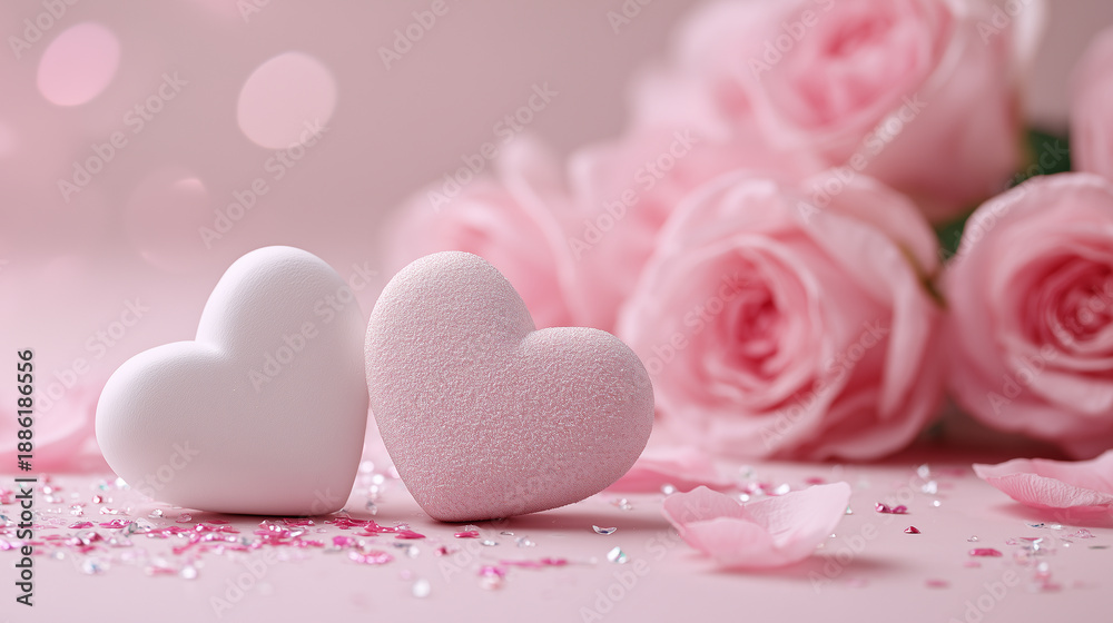 Fototapeta premium Valentine romance hearts and roses still life