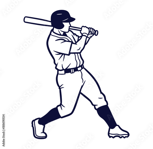 Vector illustration of a baseball player swinging a bat in a dynamic pose
